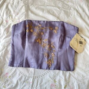 Rampage Y2K 90s Lavender Strapless Top with Floral Detail